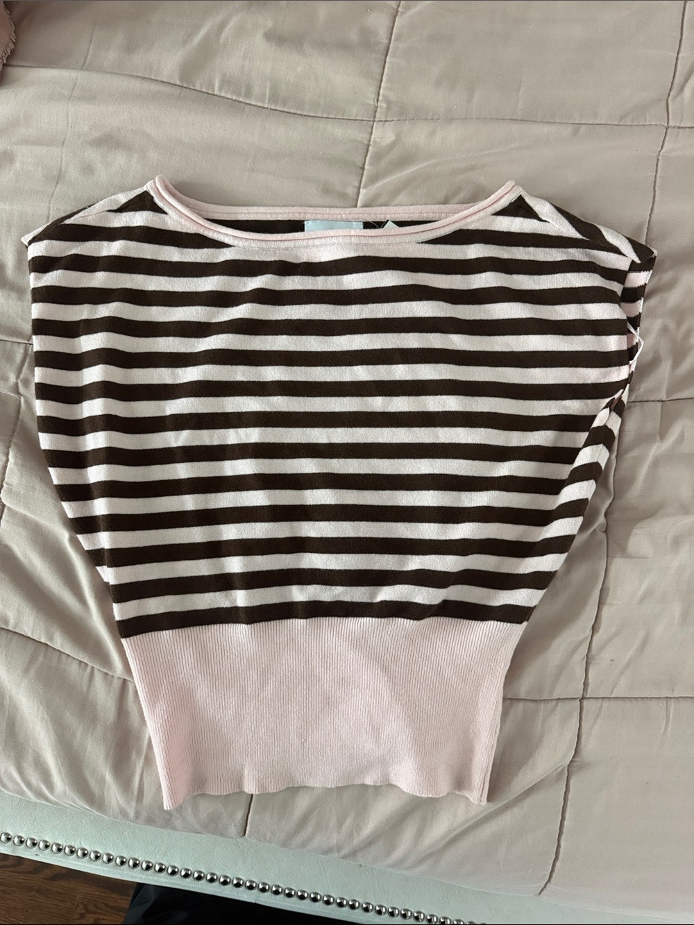 Pink Rose Brown and Light Pink Striped Boatneck Tank
